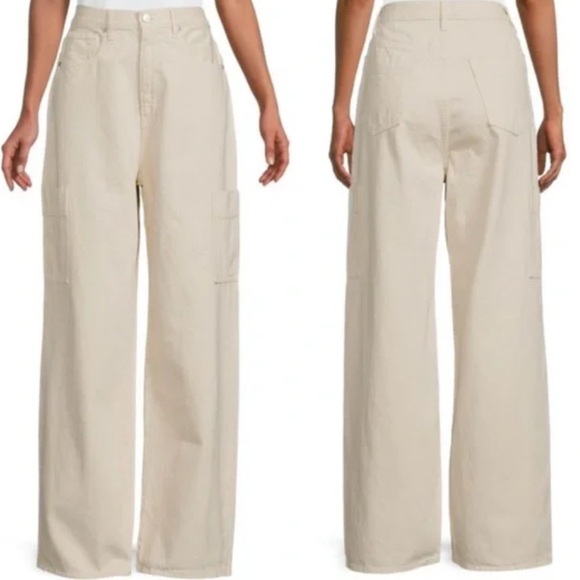 Frame Denim High Rise Baggy Pocket Jeans In Parchment